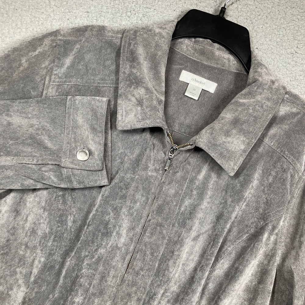 CJ banks Jacket Women 2X Grey Faux Suede Corduroy Full Zip Buckle Detail Blazer